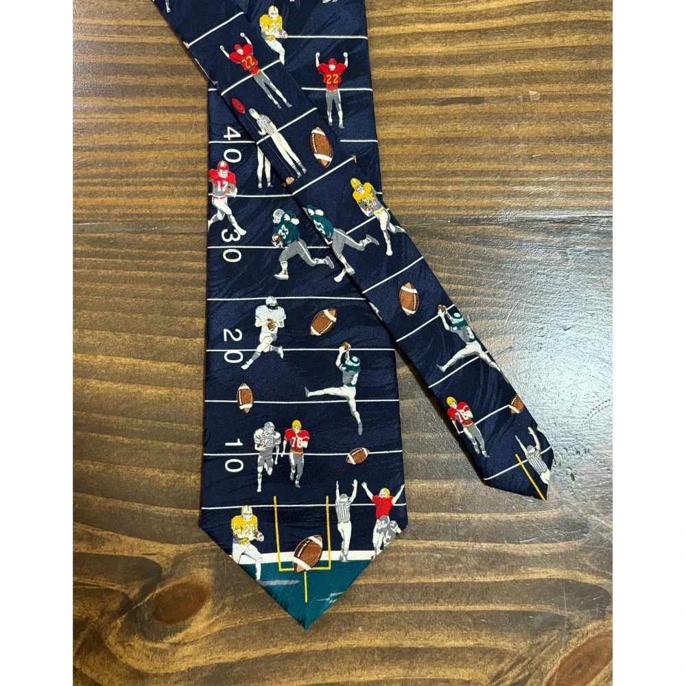 Handmade Silk Football Field Novelty Tie Navy Blue Sports Gridiron Players